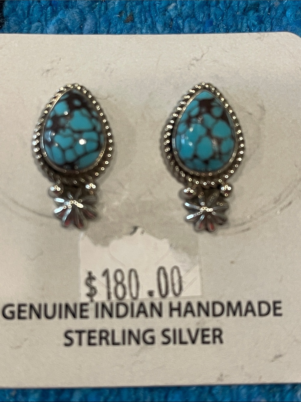 Sterling Silver Teardrop Turquoise Earrings - Handmade Native Style